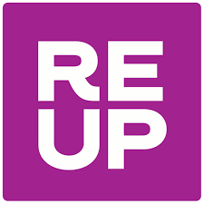 White REUP logo on purple background