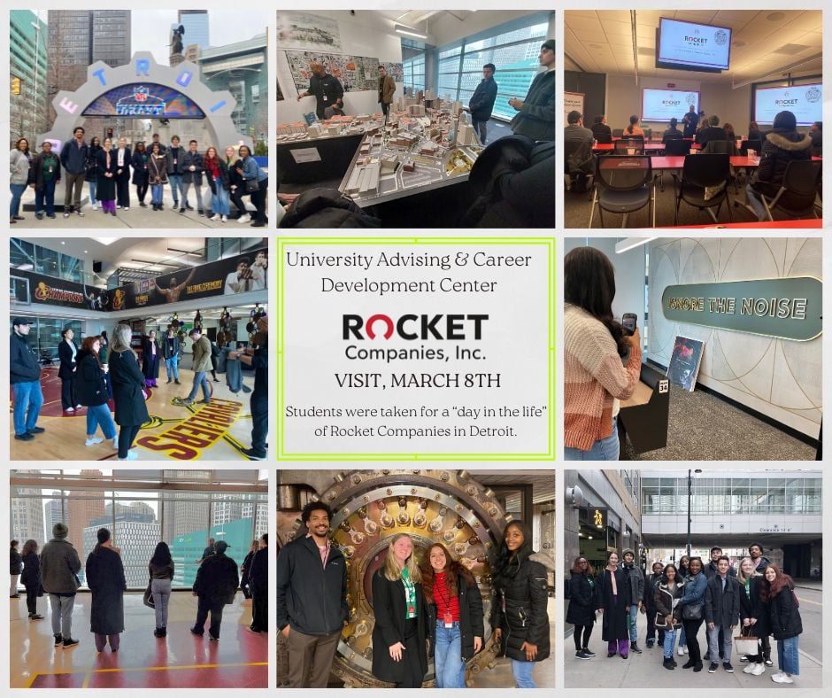 a collage of pictures from the UACDC Rocket Companies Visit 