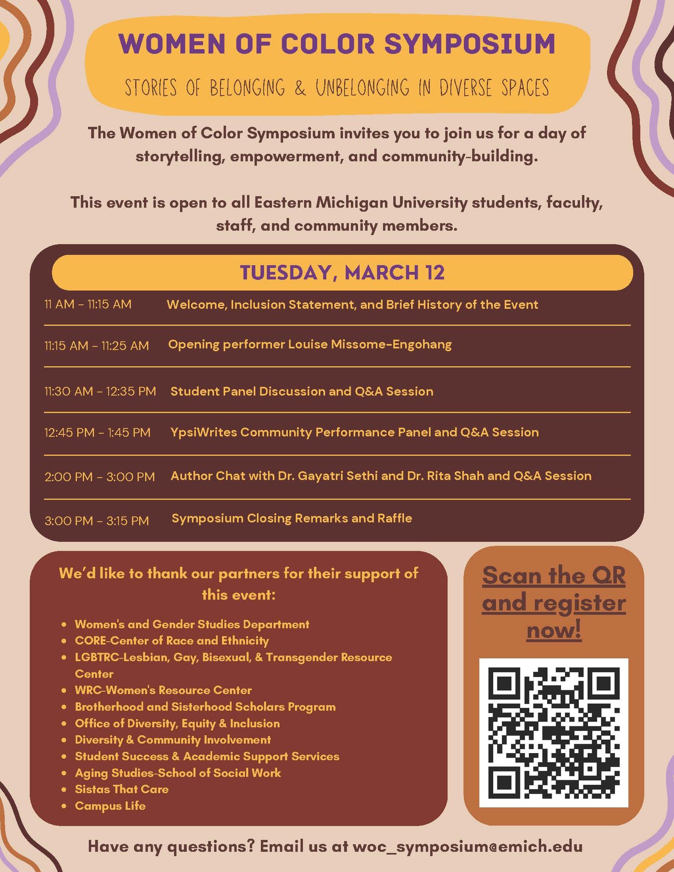 Flyer for the Women of Color Symposium on Tuesday, March 12