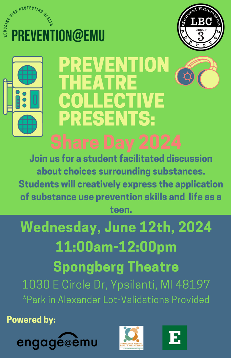 a flyer for the prevention theatre collective presents share day 2024