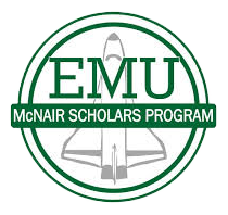 The white and green EMU McNair scholars program logo