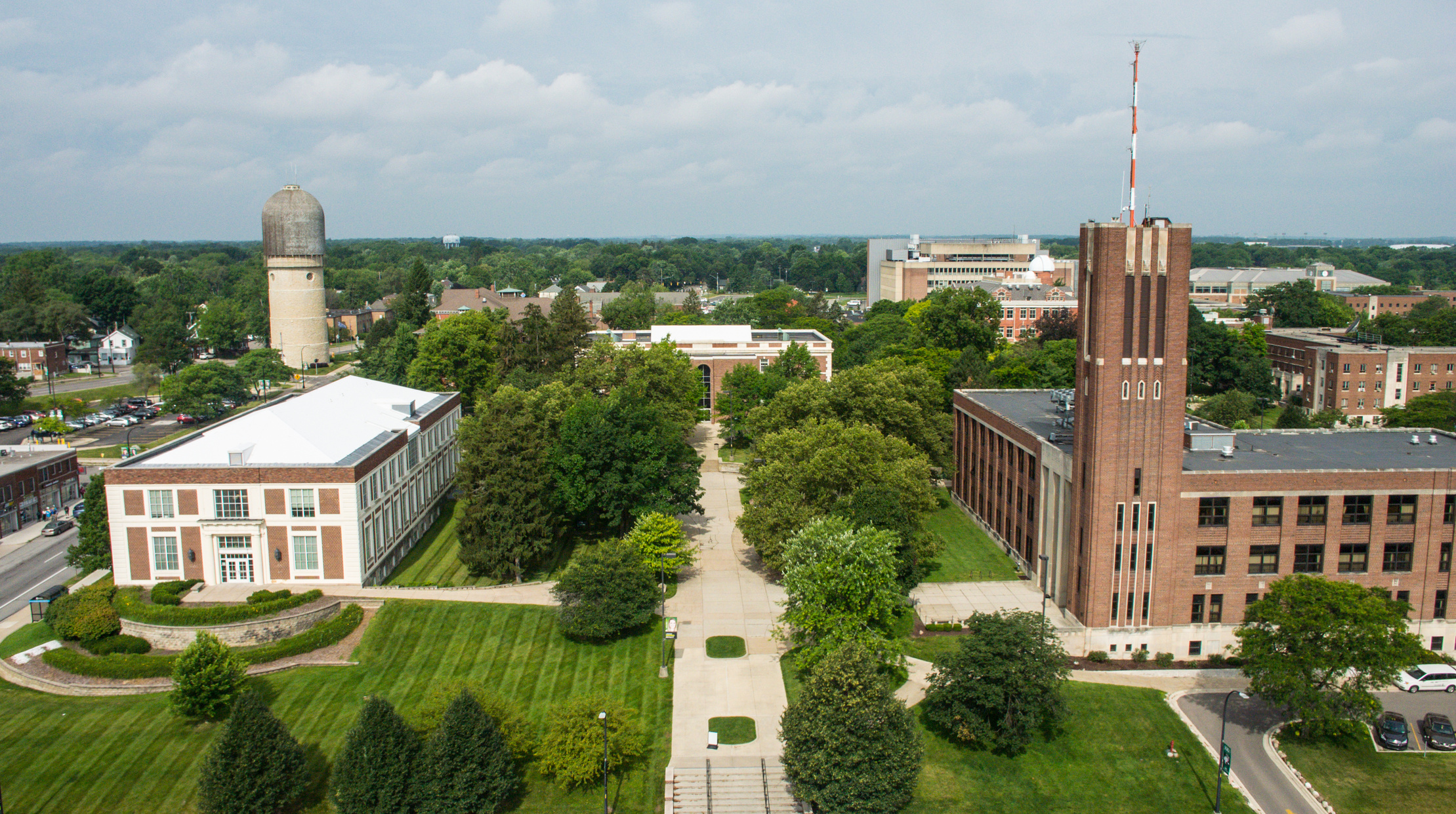 An aerial shot of EMU's campus